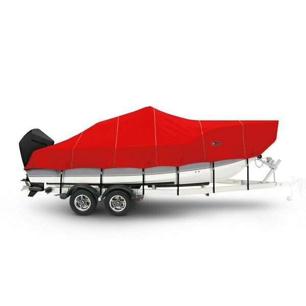 Eevelle Boat Cover V HULL FISHING Center Console, High Bow Rails, Outboard 26ft 6in L 102in W Red SBVCCR26102B-JYR